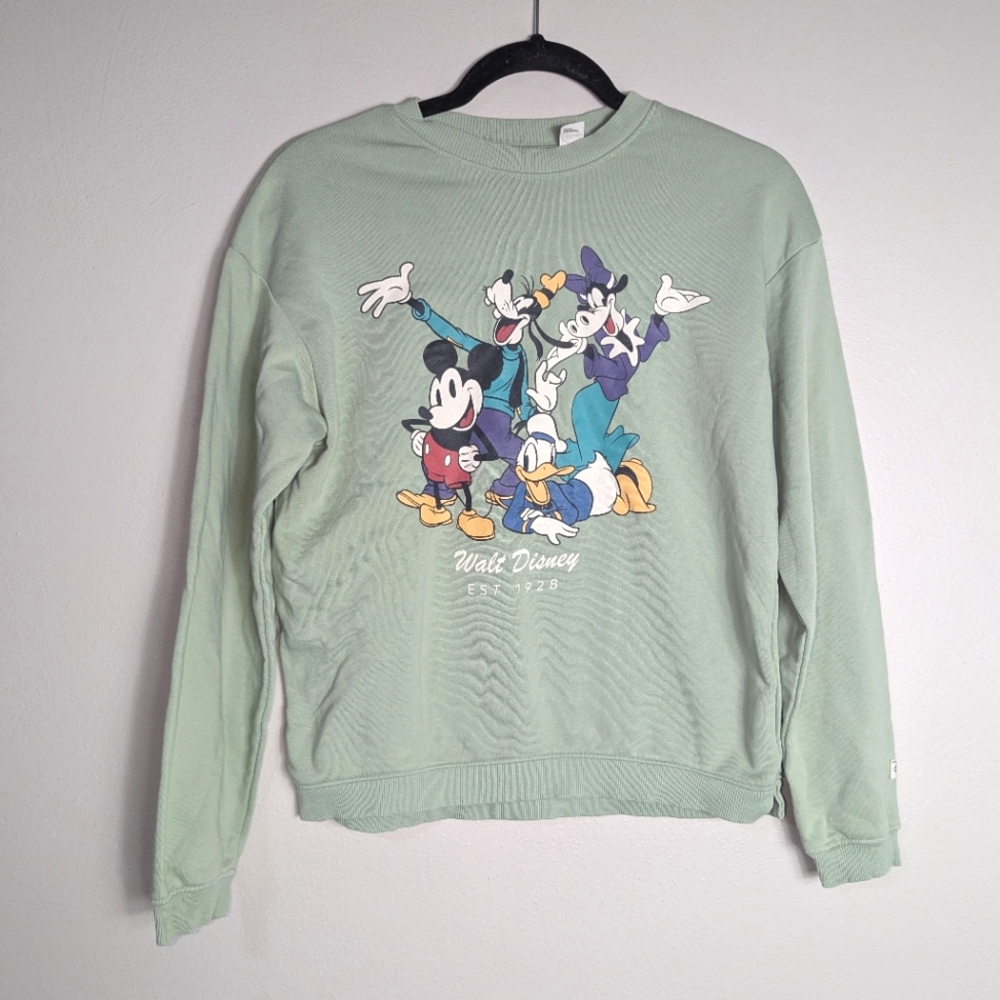 M Disney Green Mickey Minnie Character Pullover Sweatshirt